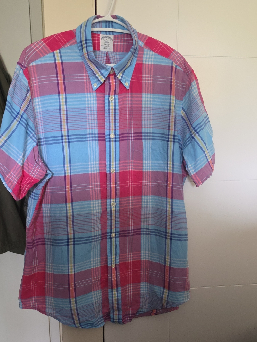Brooks Brothers Pink & Blue Plaid Short-Sleeve Button-Down Shirt